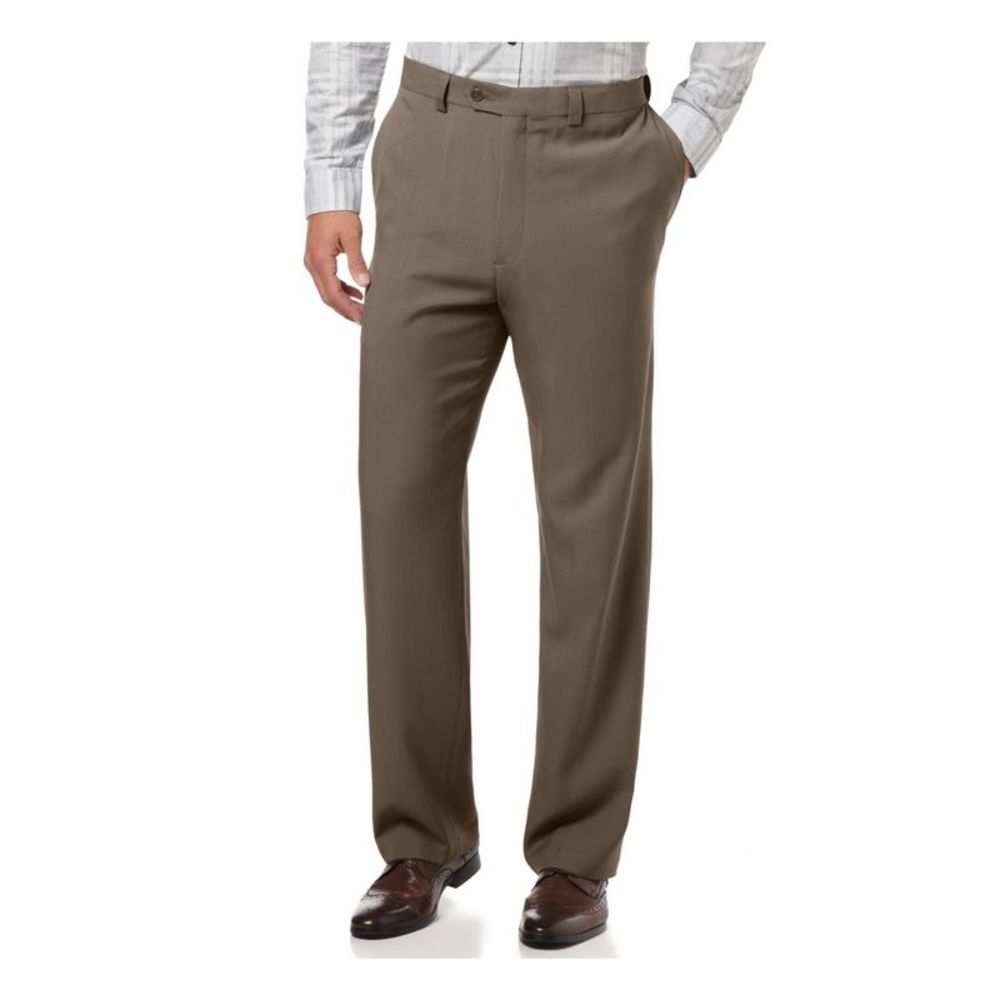 HAGGAR CLOTHING Mens Brown Flat Front Lightweight Classic Stretch Pants W38/ L30